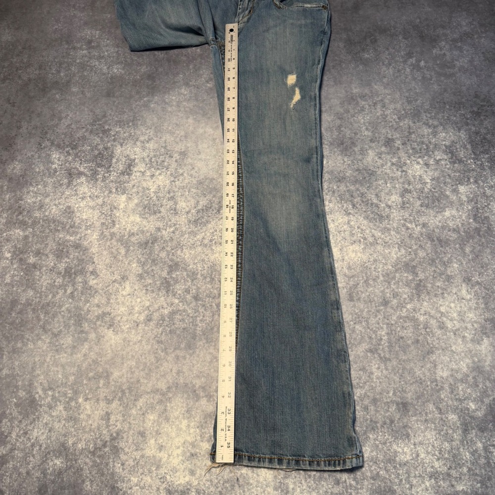 Y2K Stitch's Women Blue Distressed Bootcut Jeans Size 28 Low Rise Flap Pocket - Picture 5 of 8